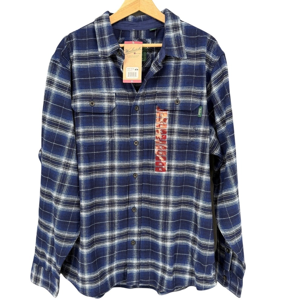Woolrich Men's Brawny Flannel Shirt XL Blue Ombre Plaid Button Down Long‎ Sleeve